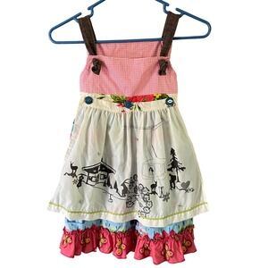 Matilda Jane Girls Mixed Print Apron Dress Village Ski Lift Floral Size 8
